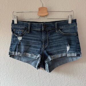 Abercrombie & Fitch Dark Blue Distressed Denim Cutoff Shorts